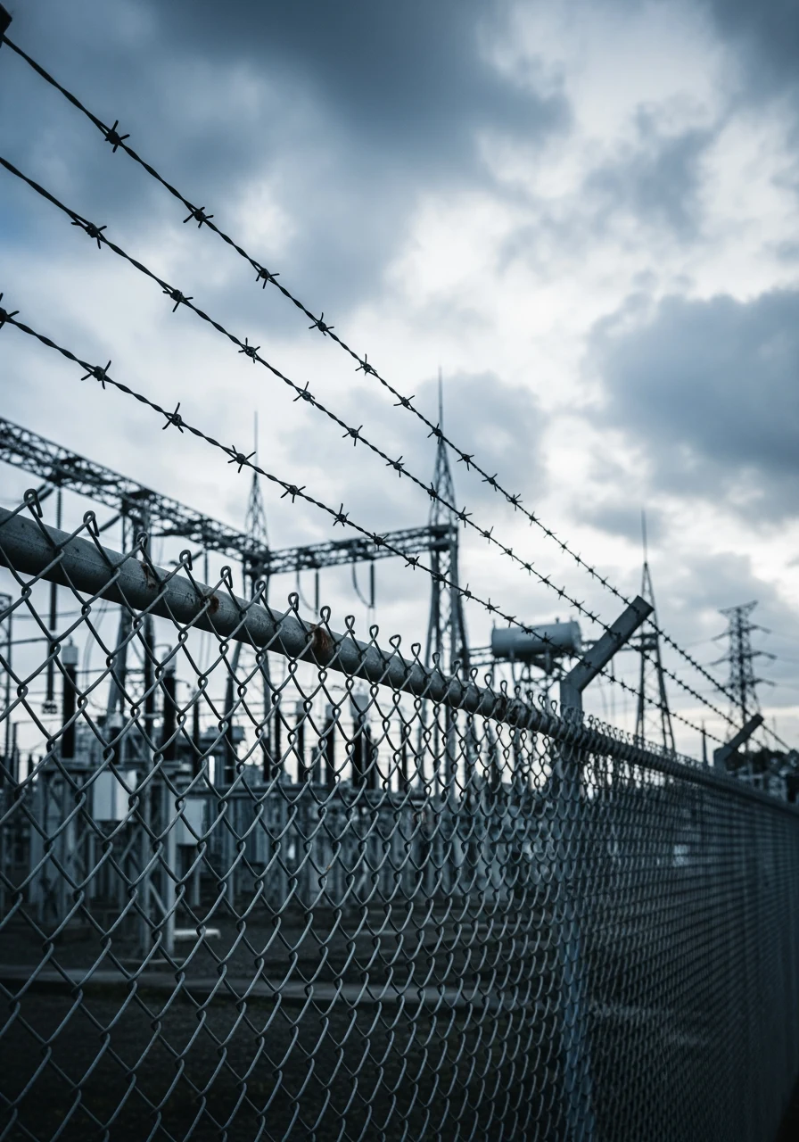 Secure U.S. power substation behind perimeter fencing